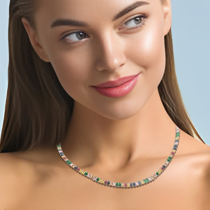 Multicolor Baguette Crystal Gold-Tone Necklace