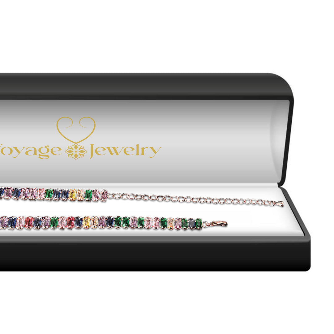 Multicolor Baguette Crystal Gold-Tone Barcelet