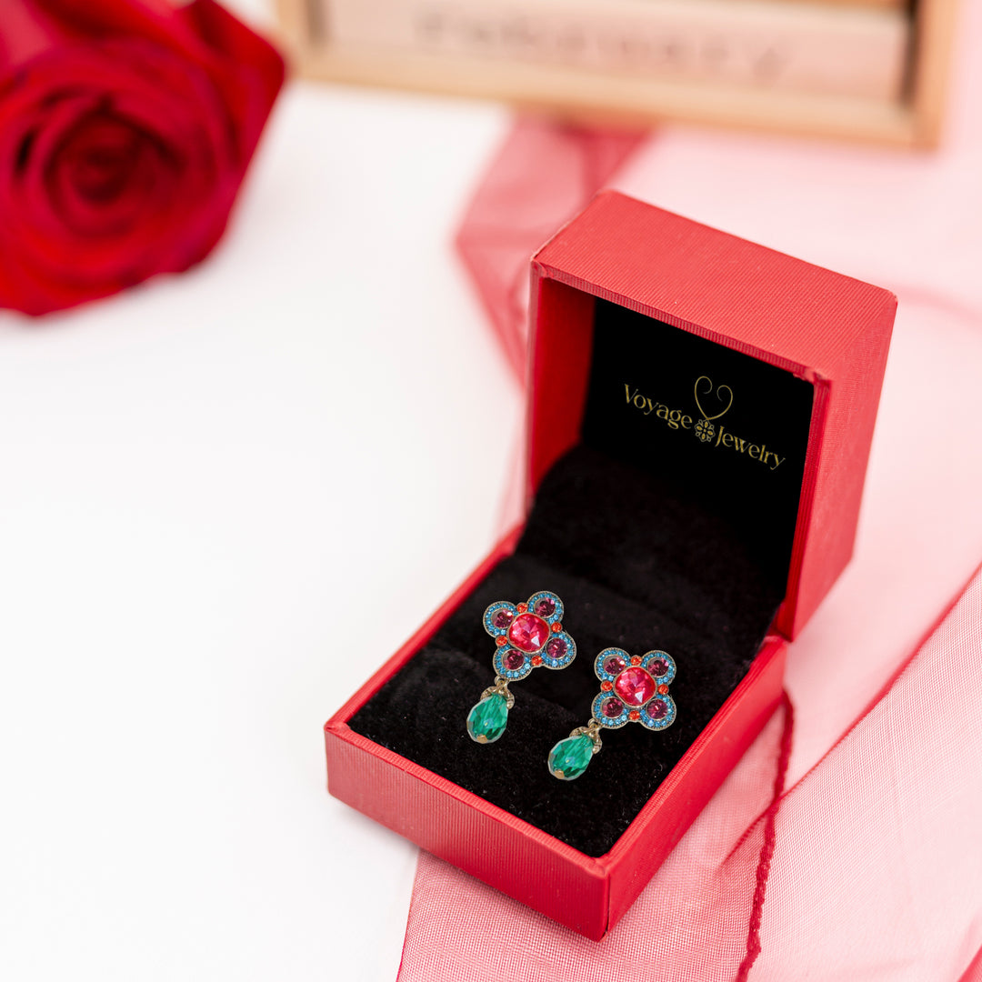 Crimson Bloom Teardrop Earrings