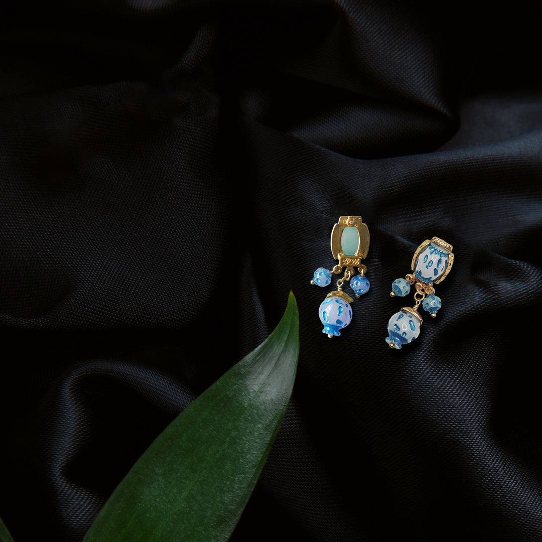 Blue Floral Drop Earrings