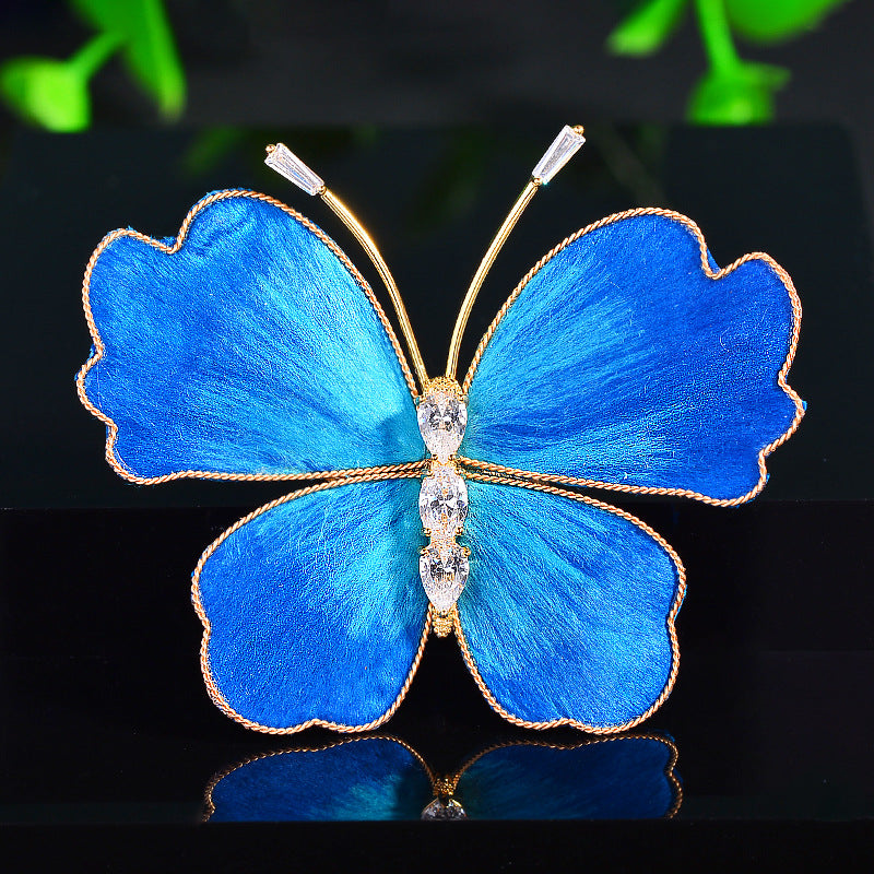 Elegant Blue Brocade Butterfly Brooch