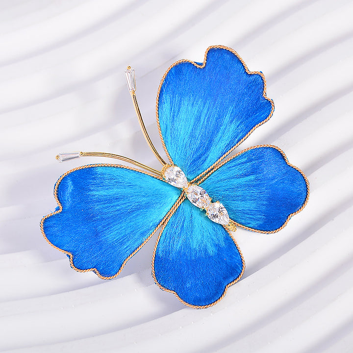 Elegant Blue Brocade Butterfly Brooch