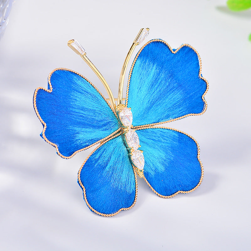 Elegant Blue Brocade Butterfly Brooch