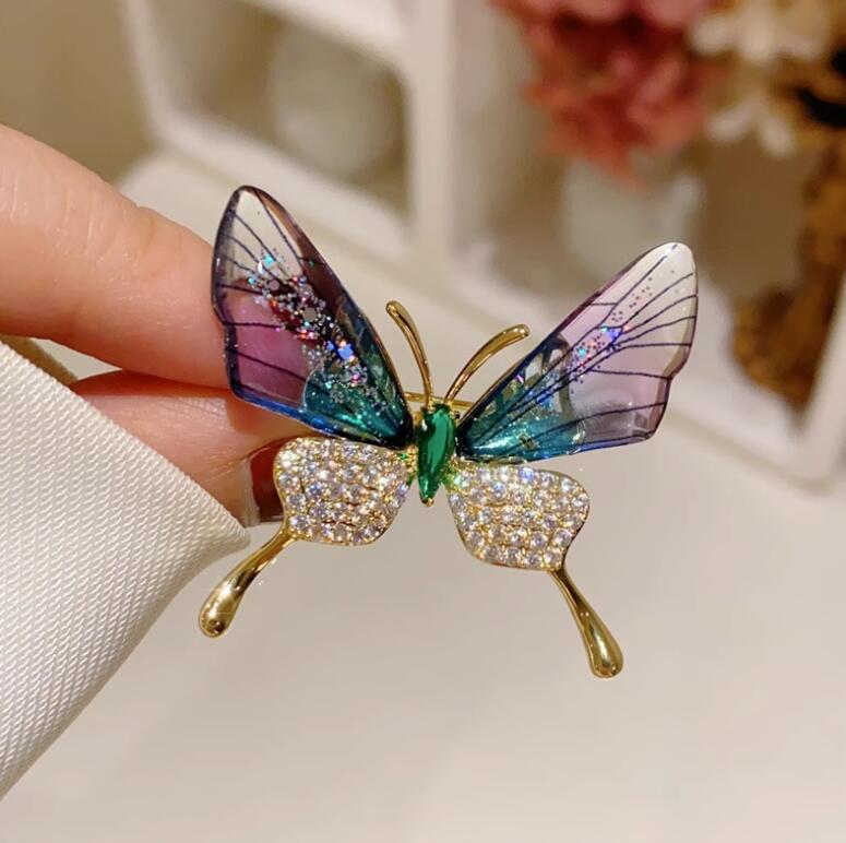 Bejeweled Transparent Wings Butterfly Brooch