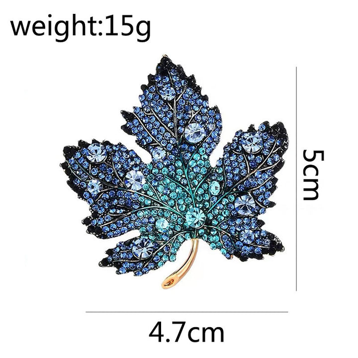 Blue Bejeweled Maple Leaf Brooch
