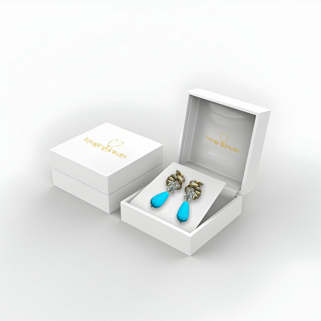 Classic Turquoise Teardrop and Crystal Earring