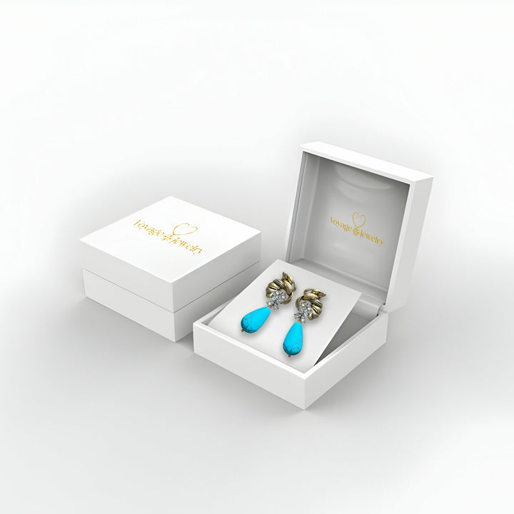 Classic Turquoise Teardrop and Crystal Earring