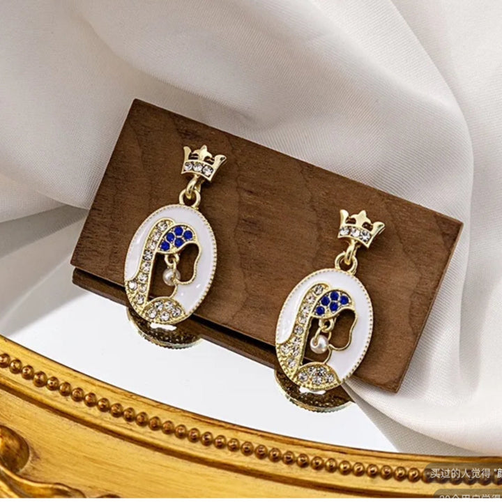 Royal Blue Enamel and Diamond Keyhole Earring