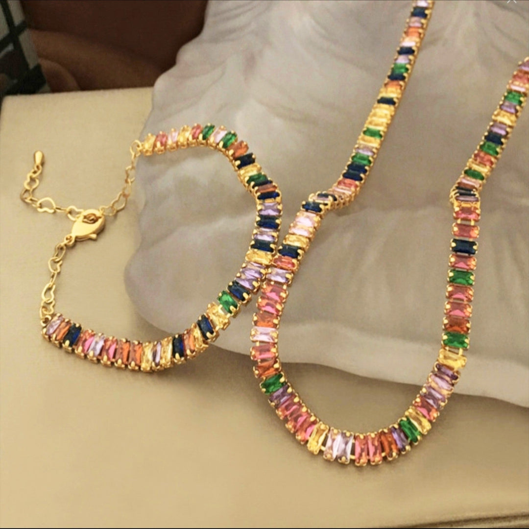 Multicolor Baguette Crystal Gold-Tone Necklace