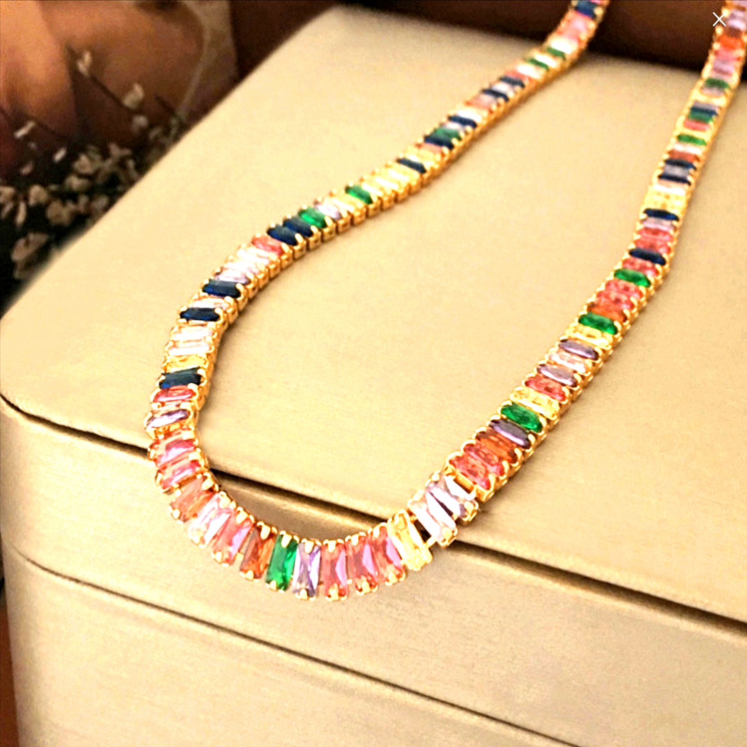 Multicolor Baguette Crystal Gold-Tone Necklace