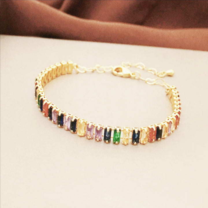 Multicolor Baguette Crystal Gold-Tone Barcelet