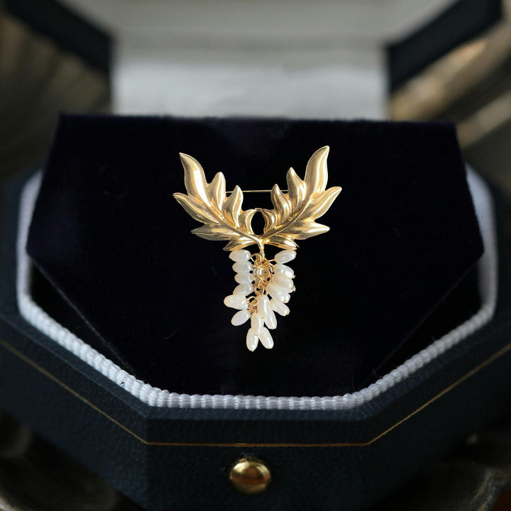 Golden Laurel Pearl Brooch