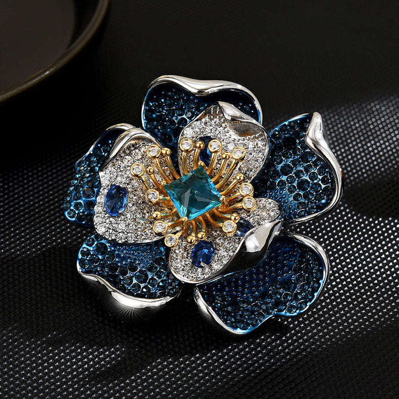 Vintage Blue Camellia Brooch