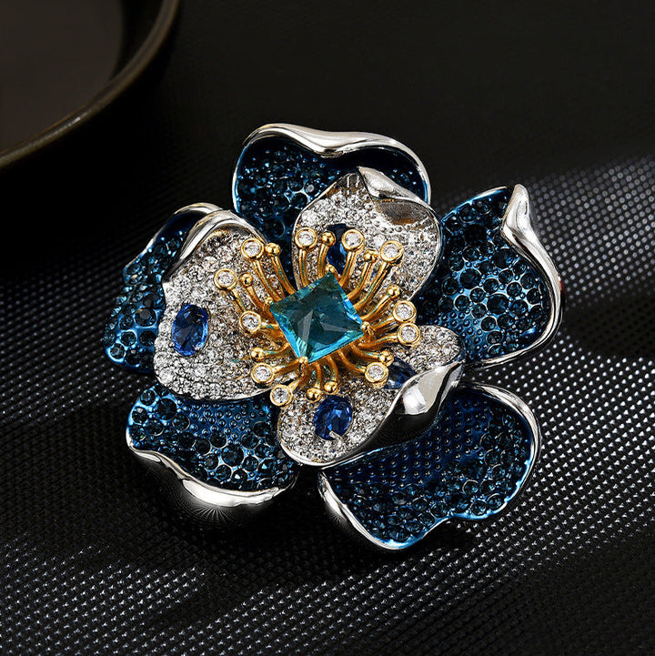 Vintage Blue Camellia Brooch