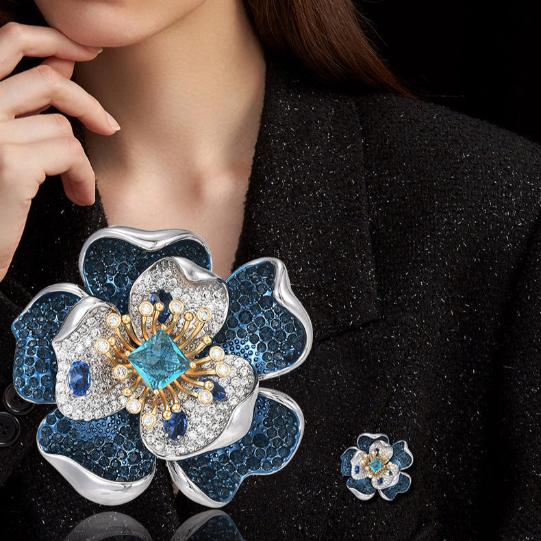 Vintage Blue Camellia Brooch
