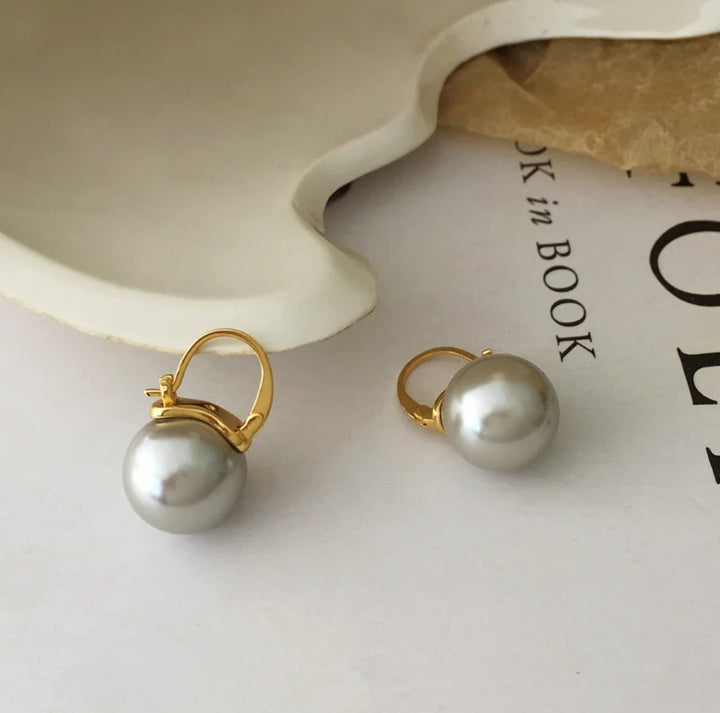 Minimalist Shell Pearl Hoops Earrings Women