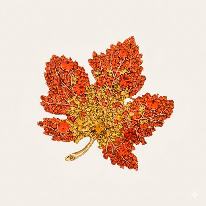 Bejeweled Maple Leaf Brooch|Voyage Jewlery