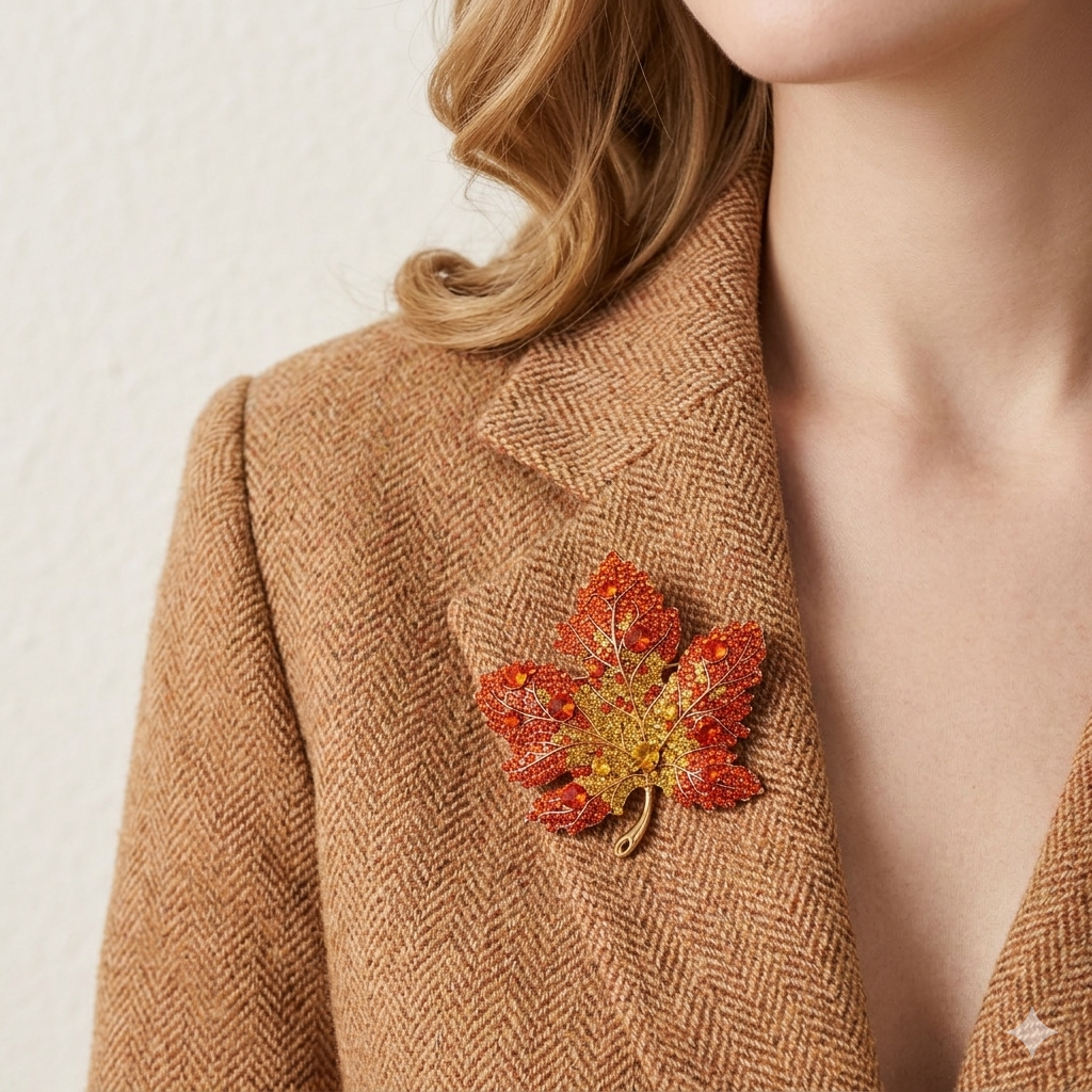 Bejeweled Maple Leaf Brooch|Voyage Jewlery