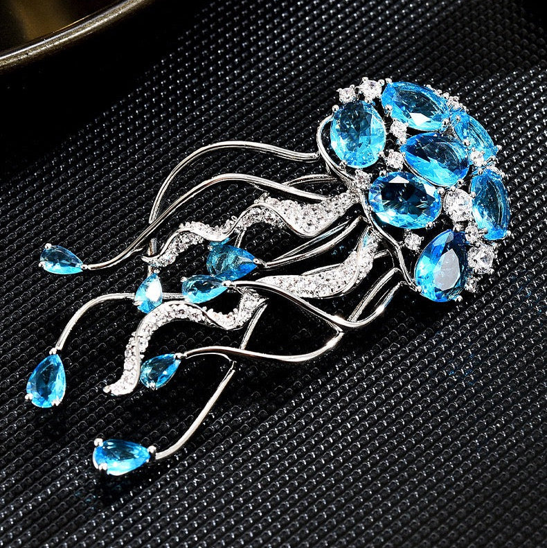 Blue jellyfish brooch