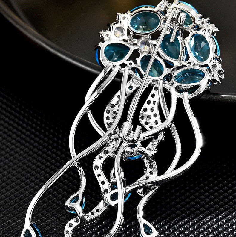 Blue jellyfish brooch