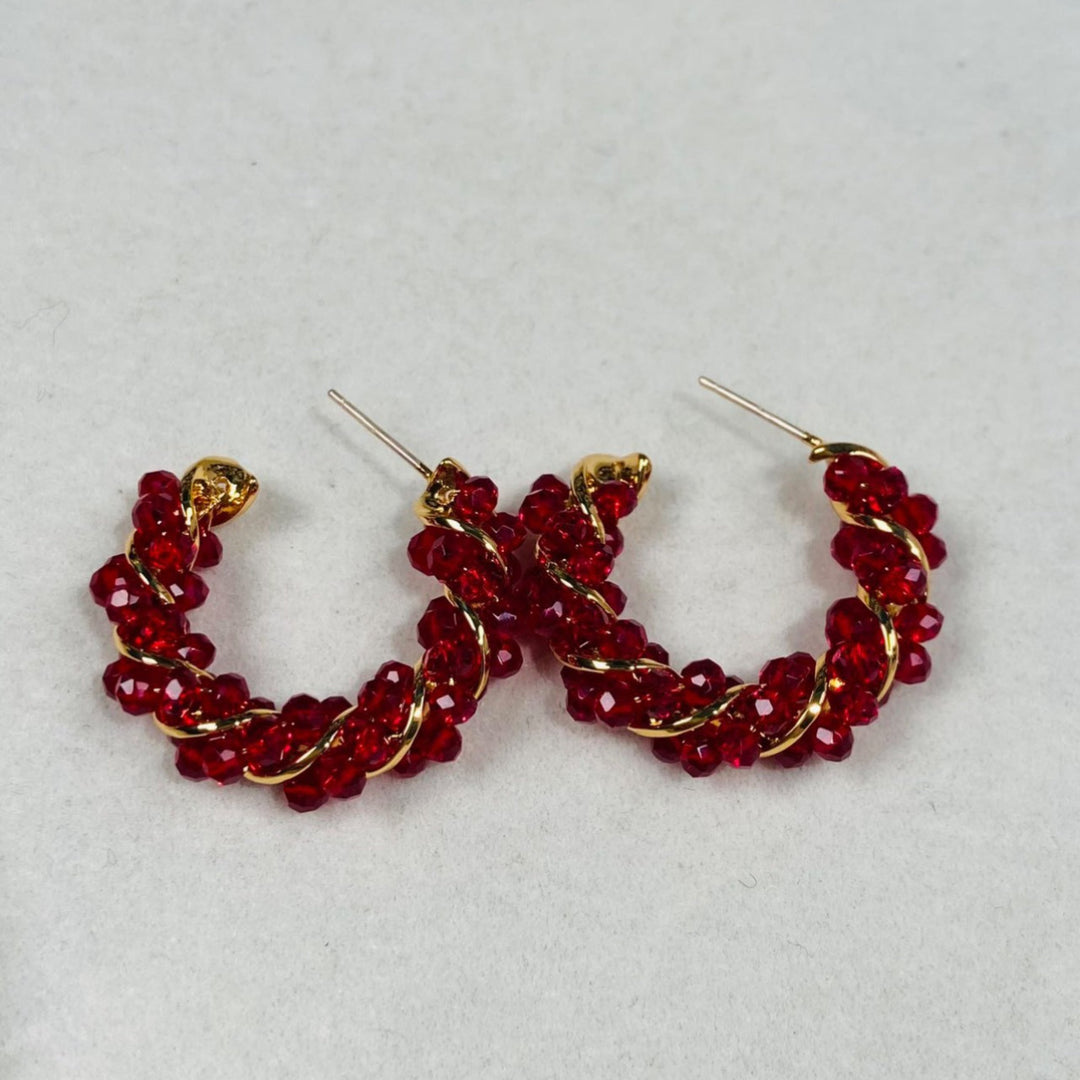 Crimson Twist Beaded Earrings