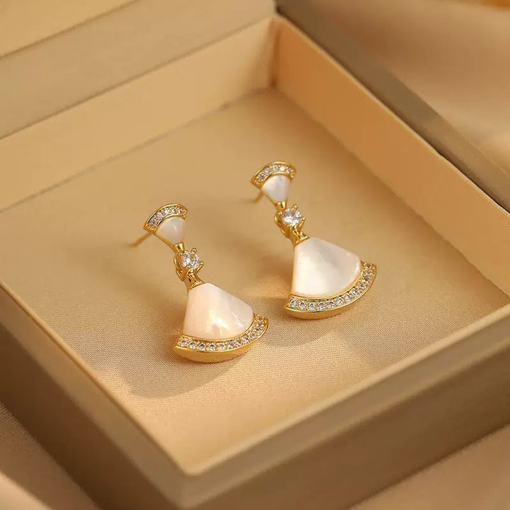 Fan-Shaped Mother of Pearl Sterling Silver Earrings