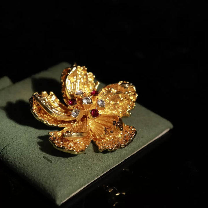 Gilded Peach Blossom Brooch - Elegant Floral Jewelry Pin