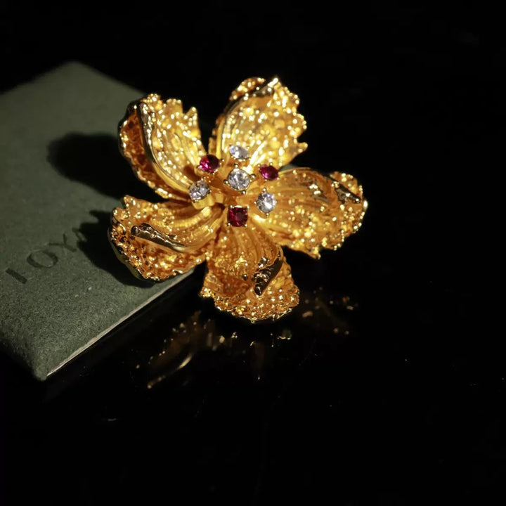 Gilded Peach Blossom Brooch - Elegant Floral Jewelry Pin