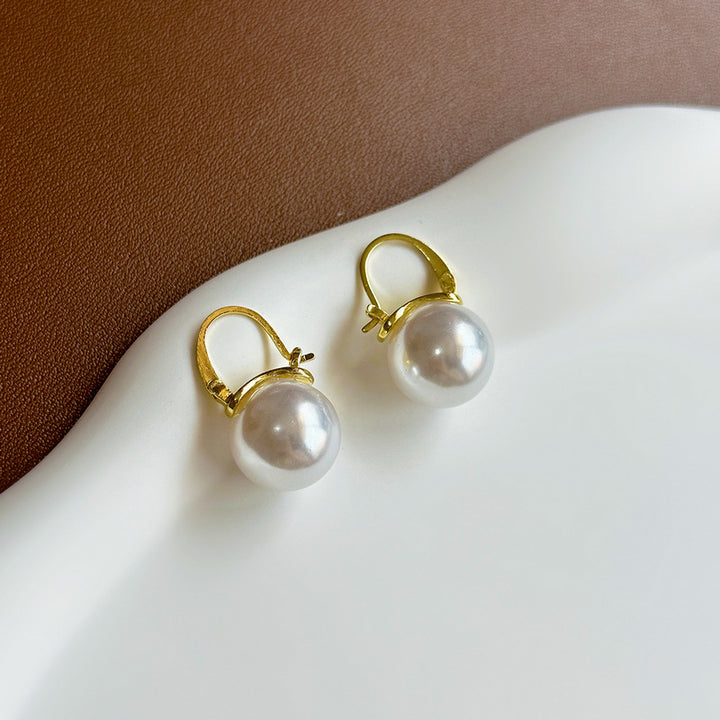 Minimalist Shell Pearl Hoops Earrings Women