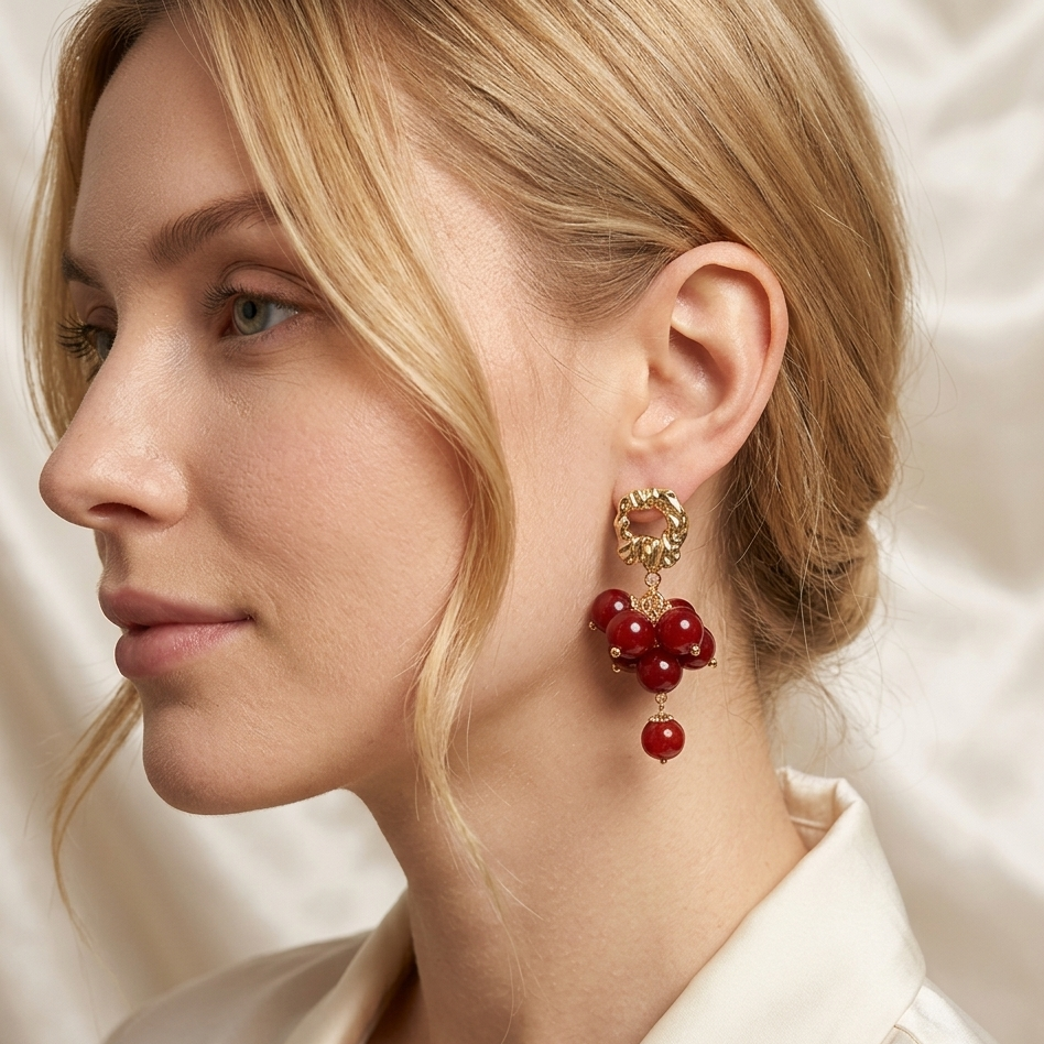 Crimson Carnelian Cherry Earrings