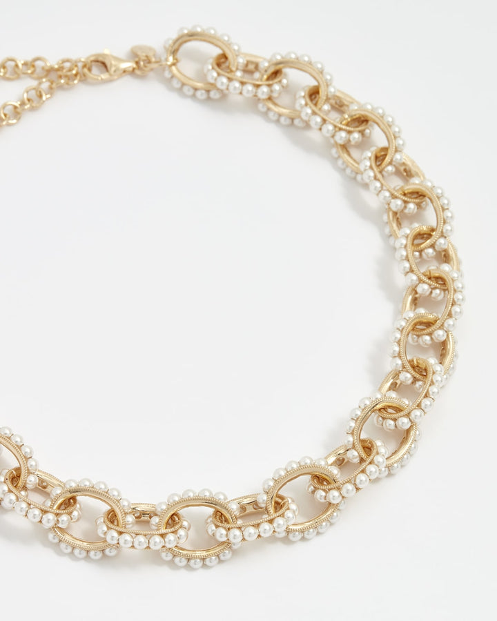 Gold-Plated Copper Chain with Pearls Necklace