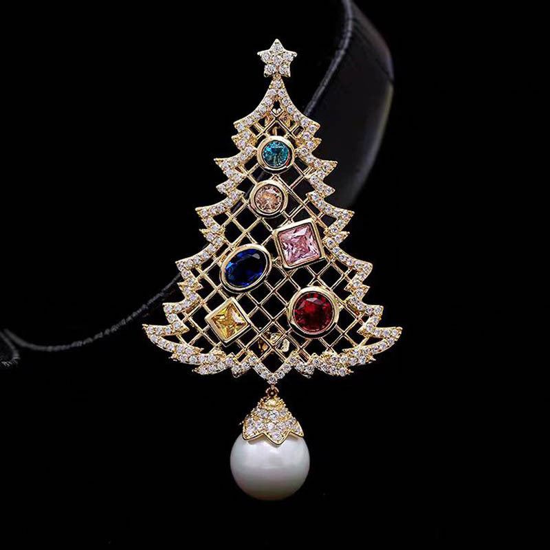 Dopamine Bejeweled Christmas Tree Brooch