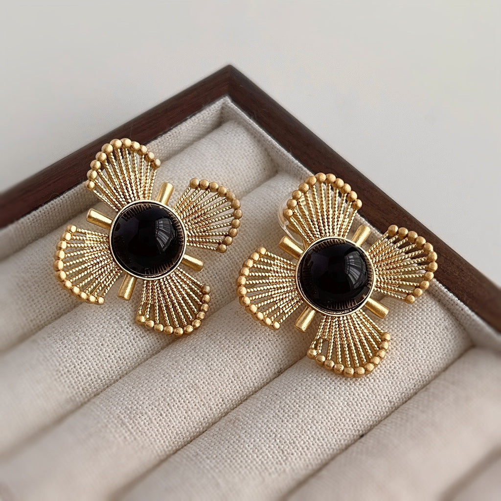 Byzantine Black Onyx Gold-Inlaid Earrings