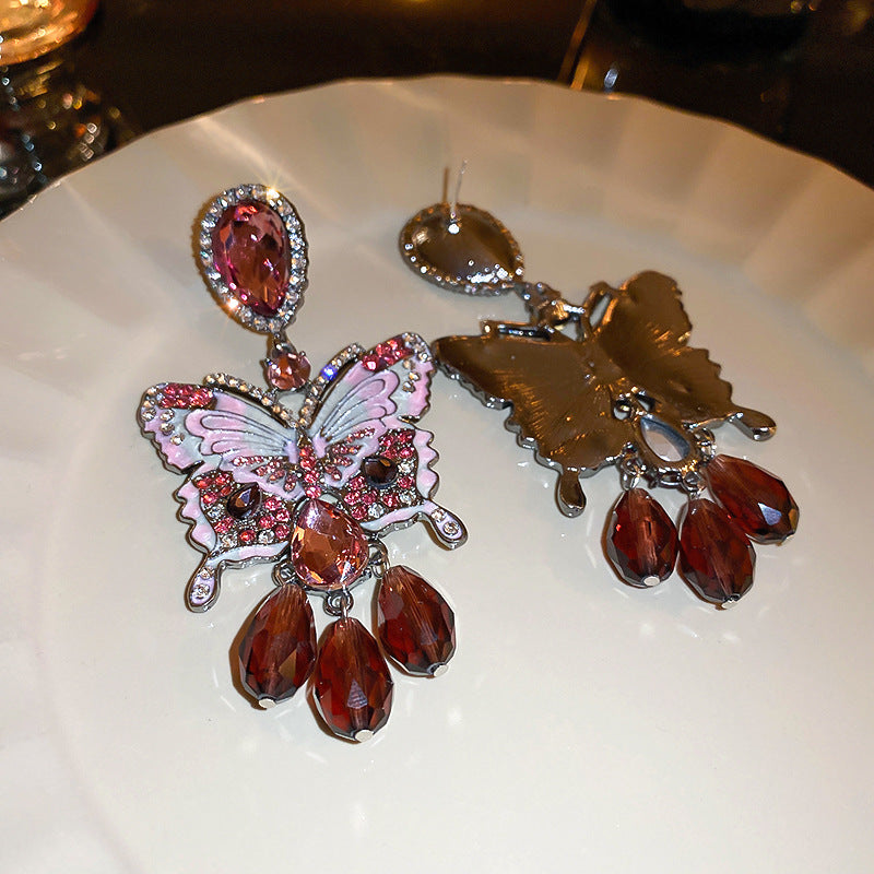 Amethyst Butterfly with Crystal Rhinestones Earrings