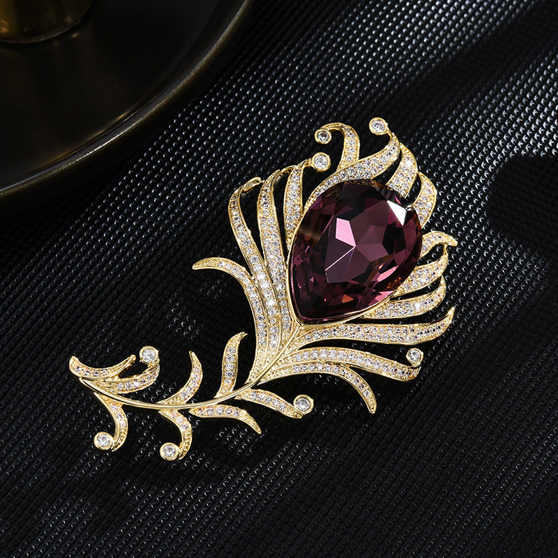 Austrian Crystal Feather Brooch