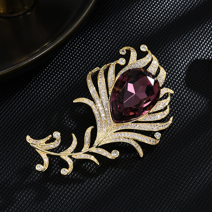 Austrian Crystal Feather Brooch