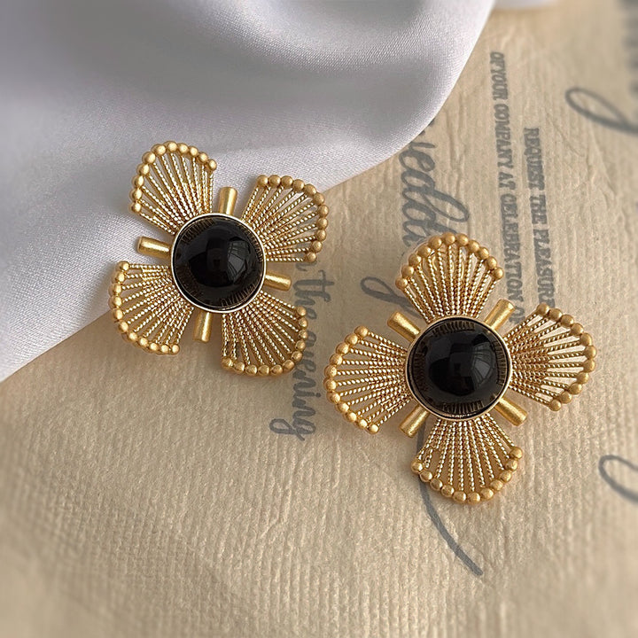 Byzantine Black Onyx Gold-Inlaid Earrings