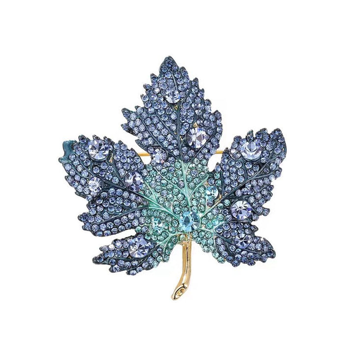 Blue Bejeweled Maple Leaf Brooch
