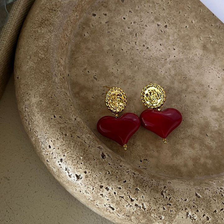 Heart-Shaped Gold-Plated Earrings