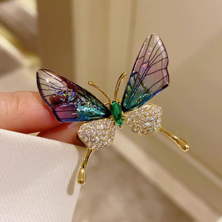 Bejeweled Transparent Wings Butterfly Brooch