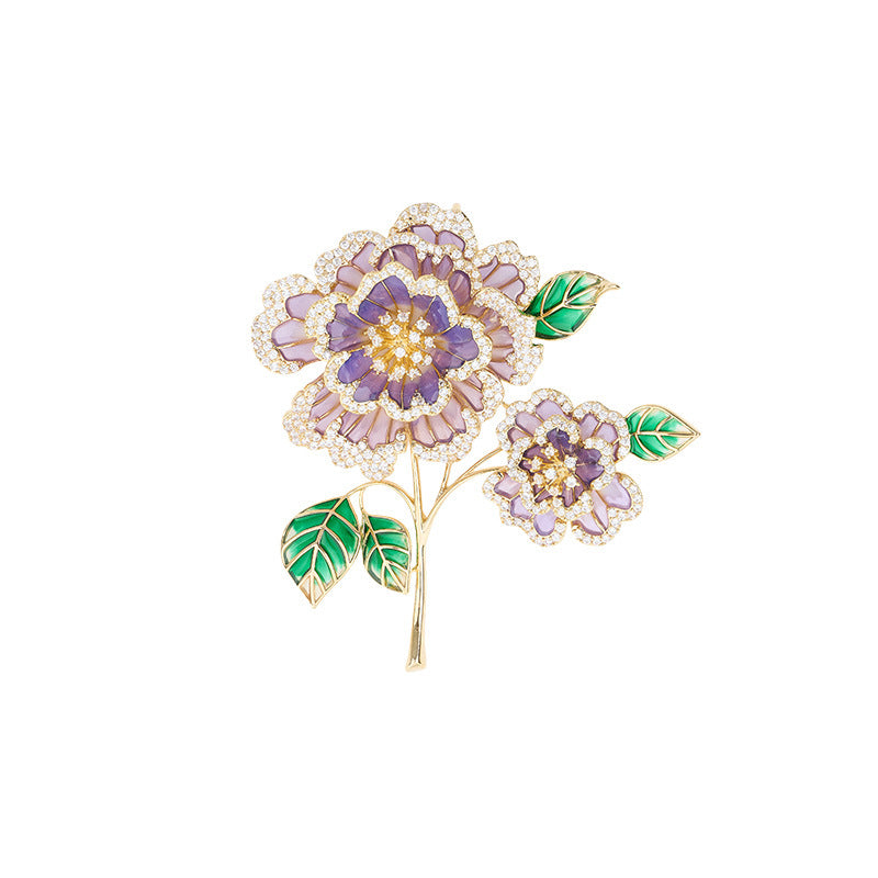 Luxury Peony Zircon Brooch