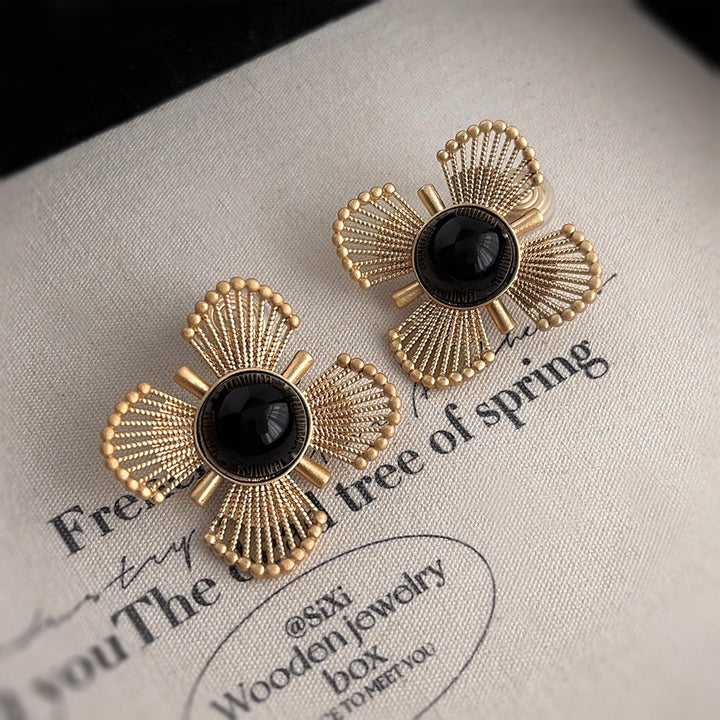 Byzantine Black Onyx Gold-Inlaid Earrings