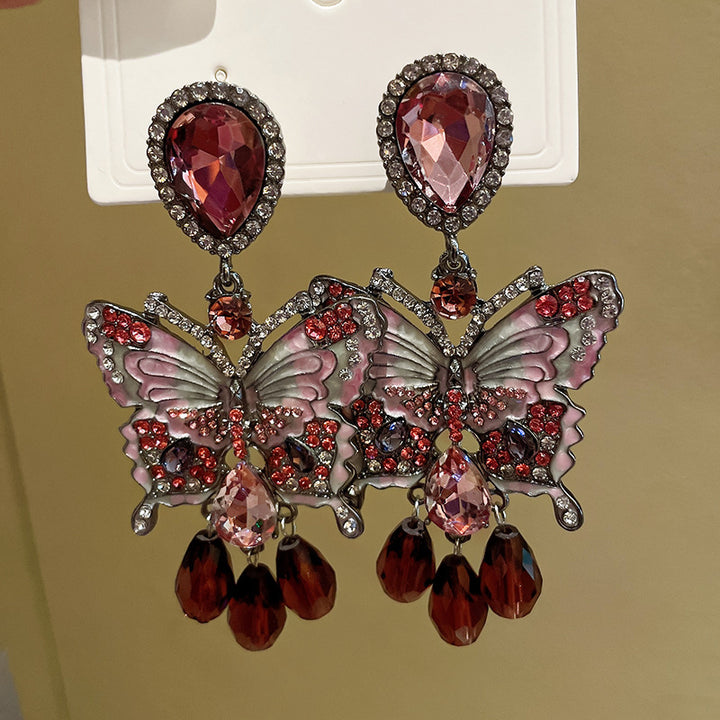 Amethyst Butterfly with Crystal Rhinestones Earrings