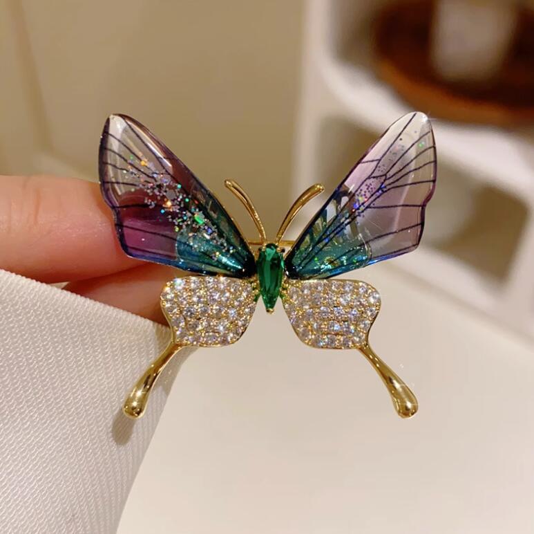 Bejeweled Transparent Wings Butterfly Brooch