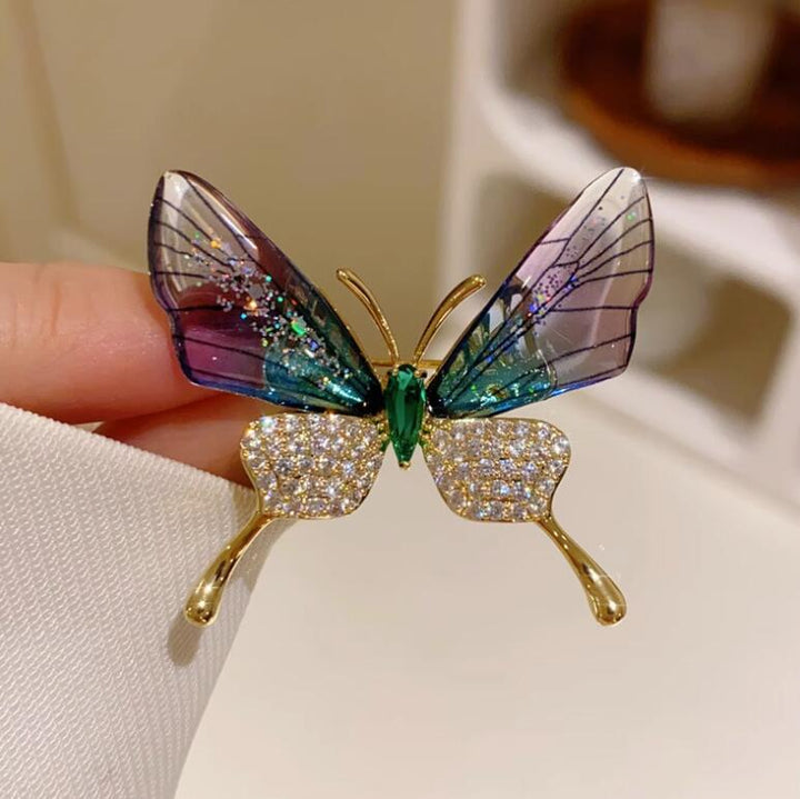 Bejeweled Transparent Wings Butterfly Brooch