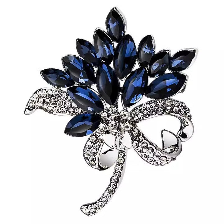 Diamond-Encrusted Blue Flower Brooch