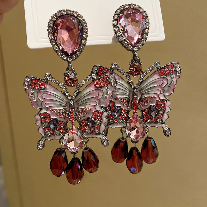 Amethyst Butterfly with Crystal Rhinestones Earrings