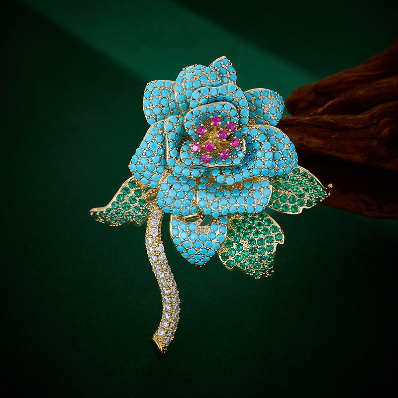 Blue Camellia Brooch
