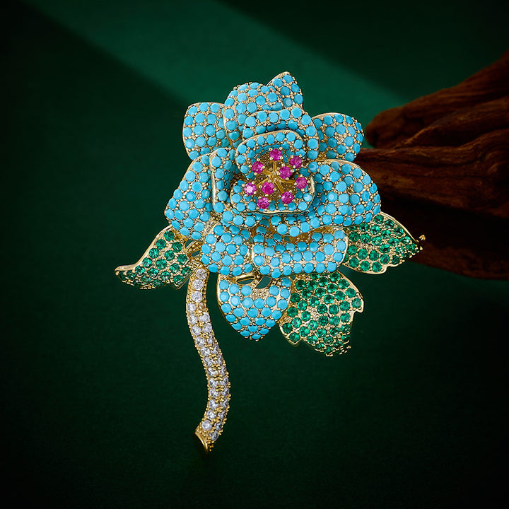 Blue Camellia Brooch