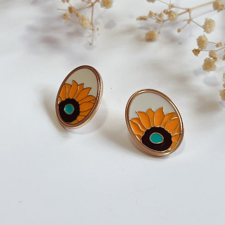 Sunflower Enamel Stud Earrings